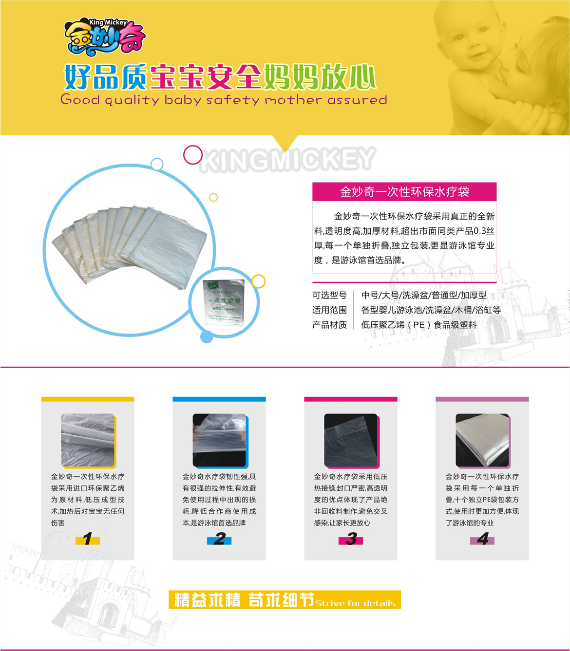 金妙奇一次性环保水疗袋产品型号，适用范围，产品特色详情